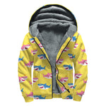 Pink And Blue Shark Pattern Print Sherpa Lined Zip Up Hoodie