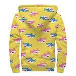 Pink And Blue Shark Pattern Print Sherpa Lined Zip Up Hoodie