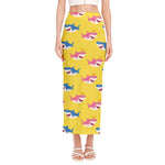 Pink And Blue Shark Pattern Print Side Slit Maxi Skirt