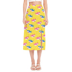 Pink And Blue Shark Pattern Print Side Slit Midi Skirt