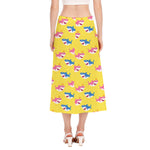 Pink And Blue Shark Pattern Print Side Slit Midi Skirt
