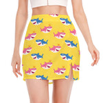 Pink And Blue Shark Pattern Print Side Slit Mini Skirt