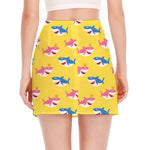 Pink And Blue Shark Pattern Print Side Slit Mini Skirt