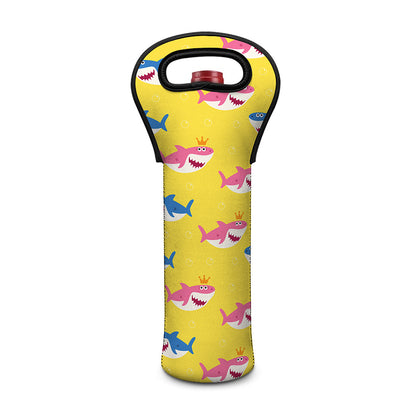 Pink And Blue Shark Pattern Print Single Neoprene Wine Tote