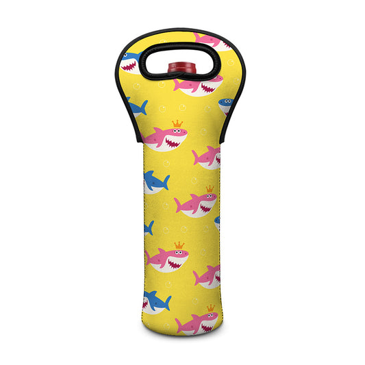 Pink And Blue Shark Pattern Print Single Neoprene Wine Tote
