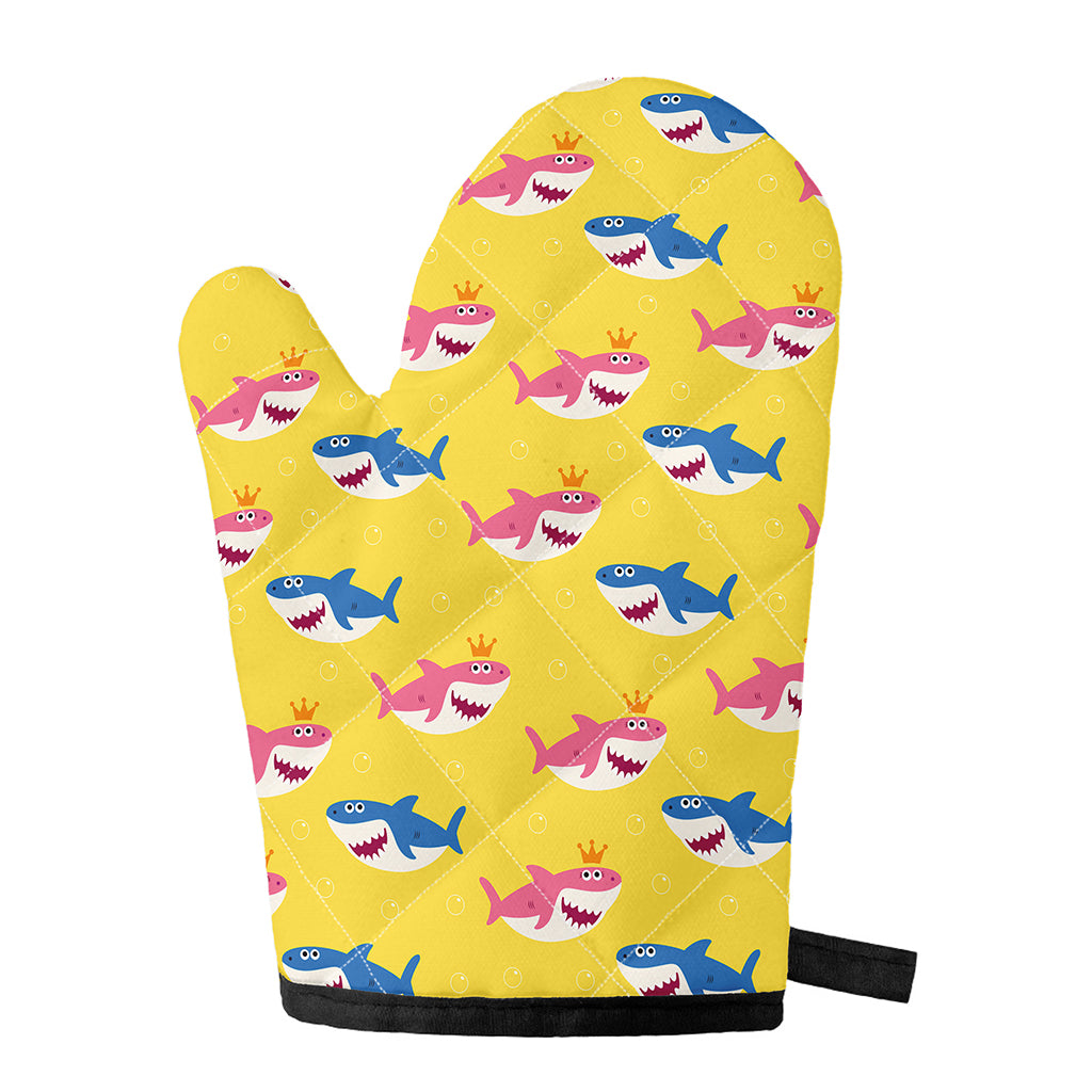 Pink And Blue Shark Pattern Print Single Oven Mitt