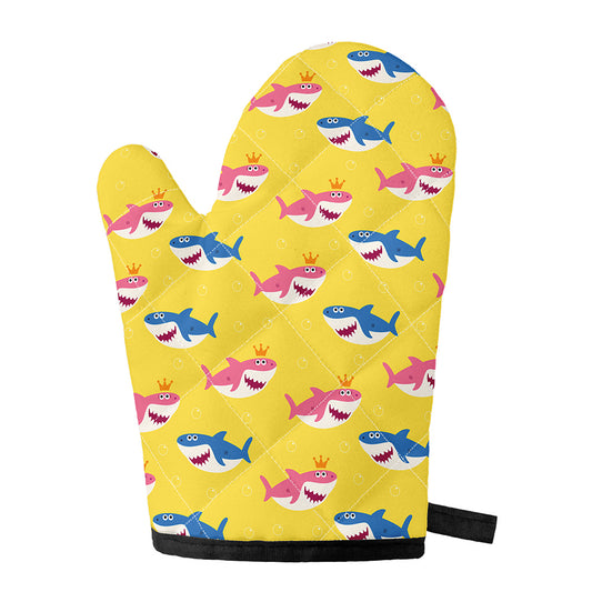 Pink And Blue Shark Pattern Print Single Oven Mitt
