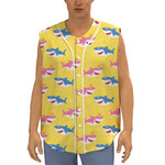 Pink And Blue Shark Pattern Print Sleeveless Baseball Jersey