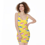 Pink And Blue Shark Pattern Print Sleeveless Bodycon Dress