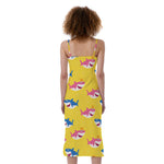 Pink And Blue Shark Pattern Print Slim Fit Midi Cami Dress