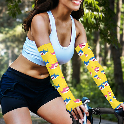 Pink And Blue Shark Pattern Print Sun Protection Arm Sleeves