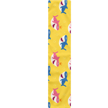 Pink And Blue Shark Pattern Print Table Runner