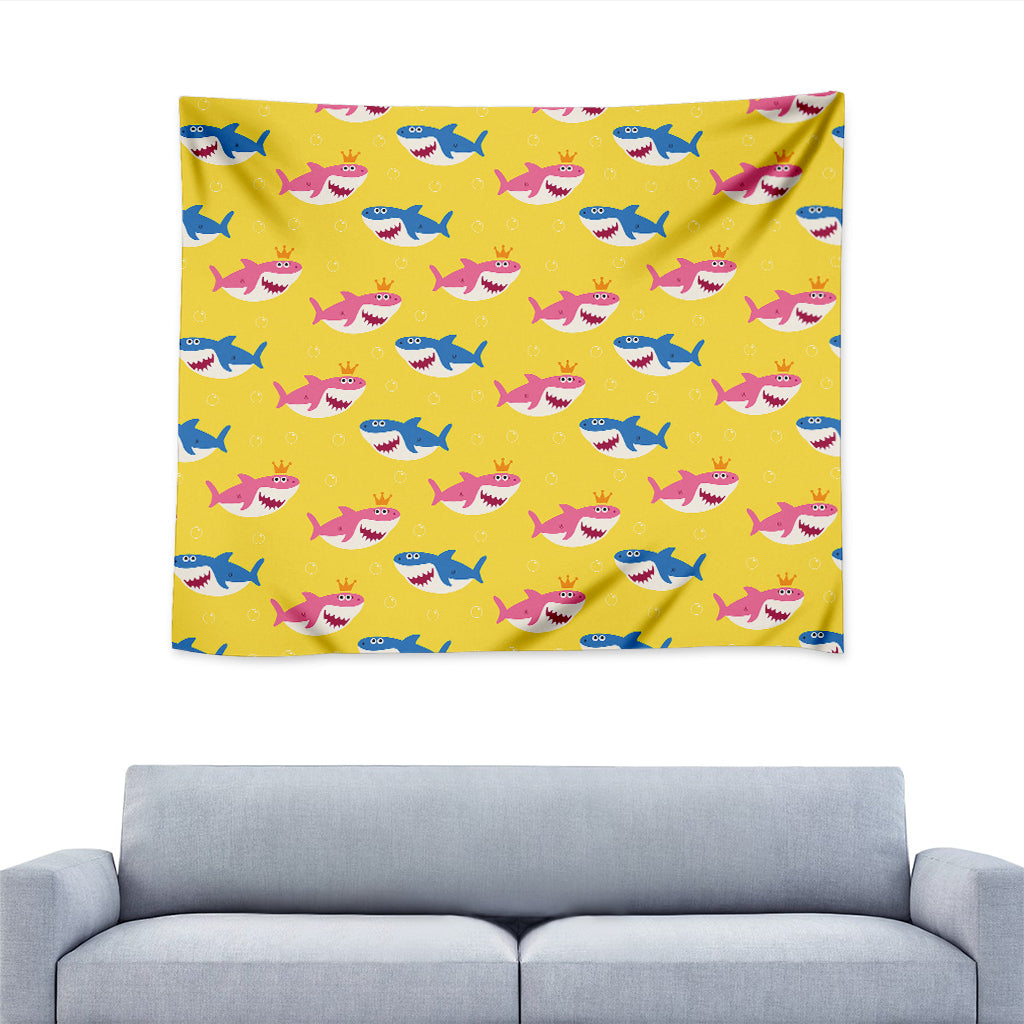 Pink And Blue Shark Pattern Print Tapestry