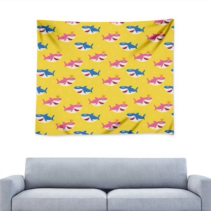Pink And Blue Shark Pattern Print Tapestry
