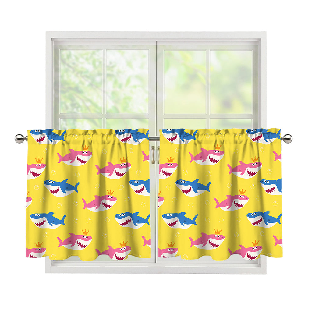 Pink And Blue Shark Pattern Print Tier Curtains