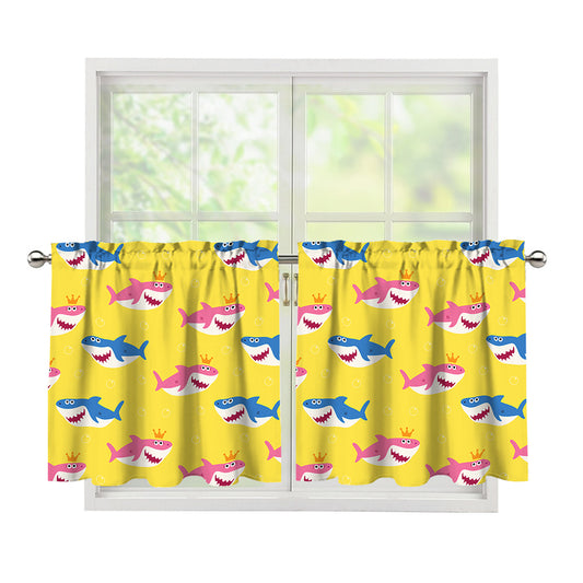 Pink And Blue Shark Pattern Print Tier Curtains