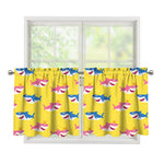 Pink And Blue Shark Pattern Print Tier Curtains