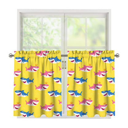 Pink And Blue Shark Pattern Print Tier Curtains