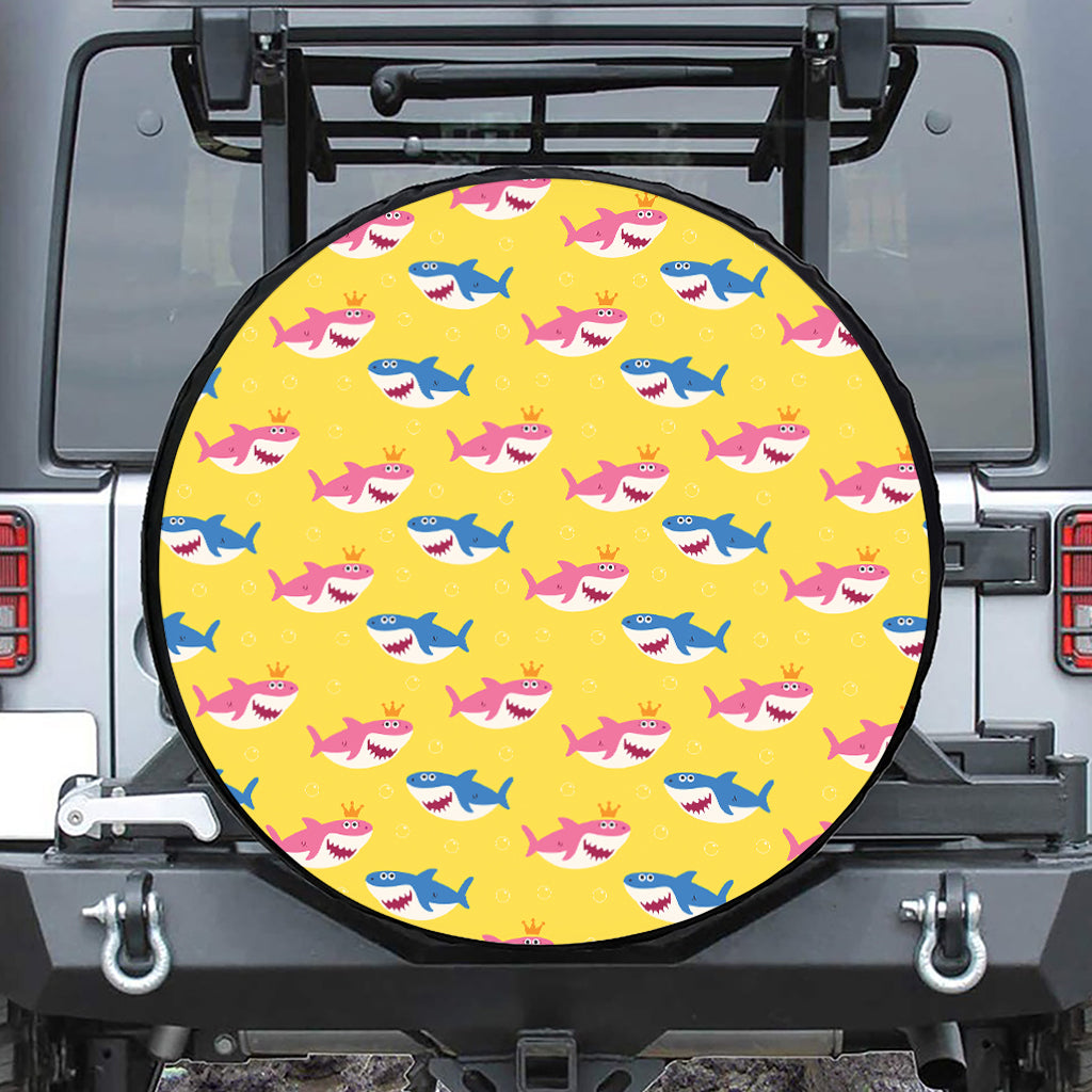 Pink And Blue Shark Pattern Print Tire Cover
