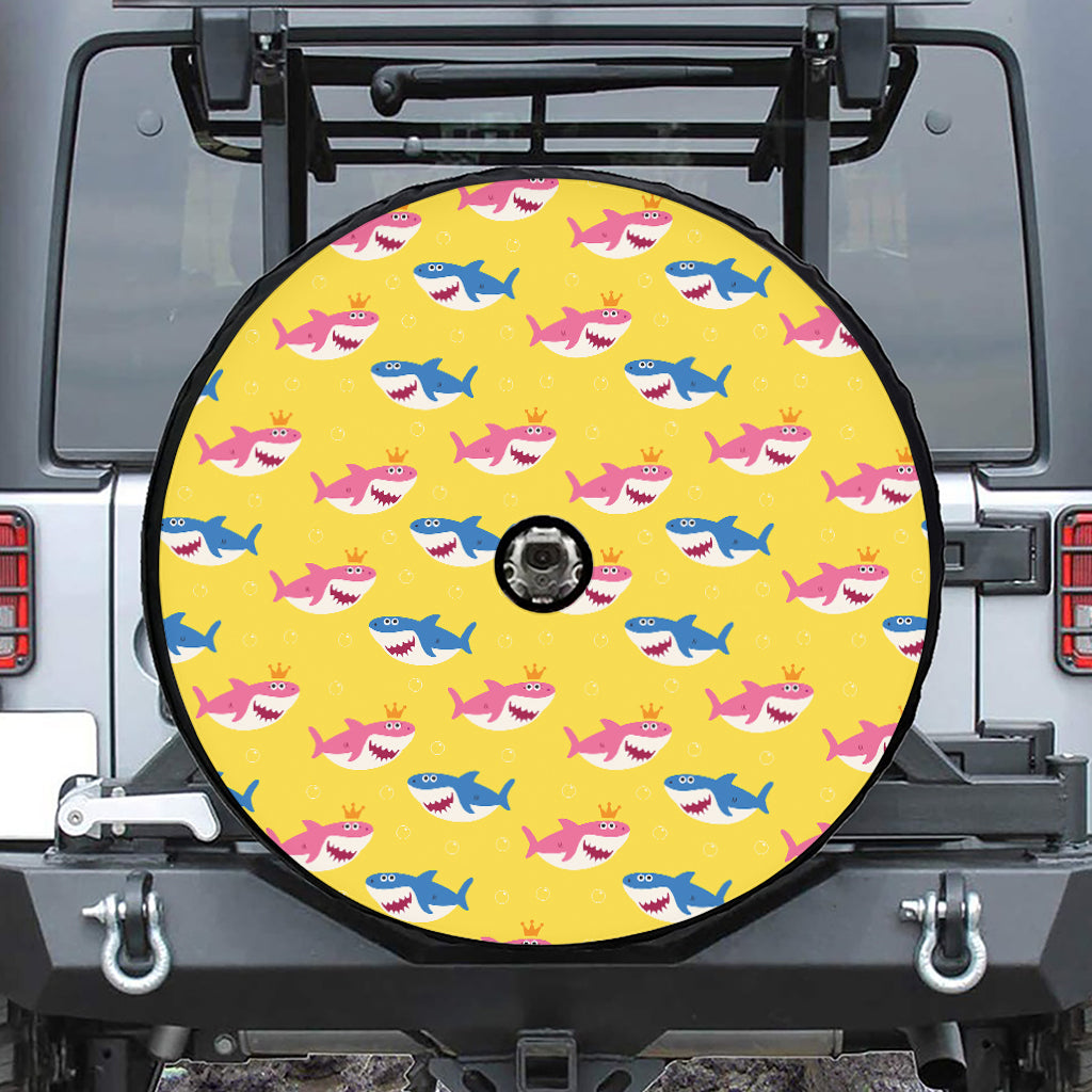 Pink And Blue Shark Pattern Print Tire Cover With Camera Hole