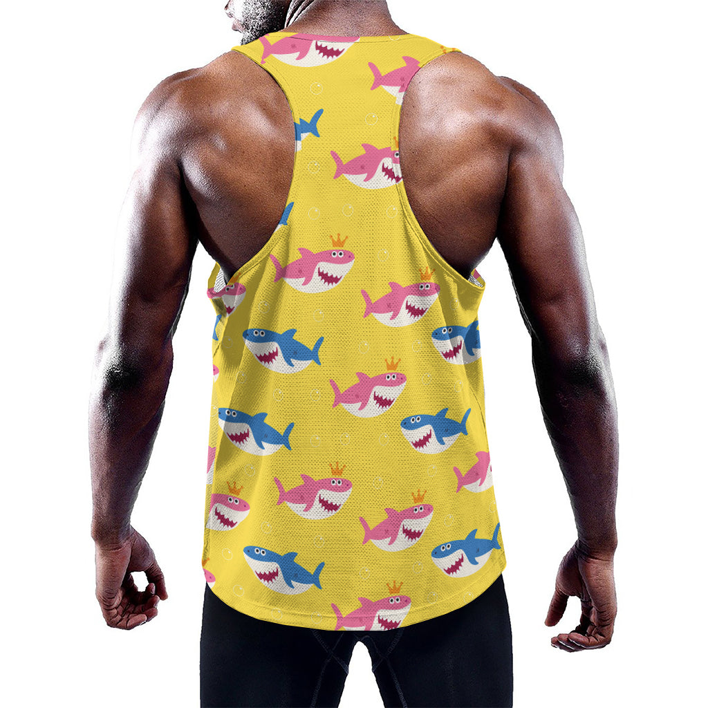 Pink And Blue Shark Pattern Print Training Tank Top