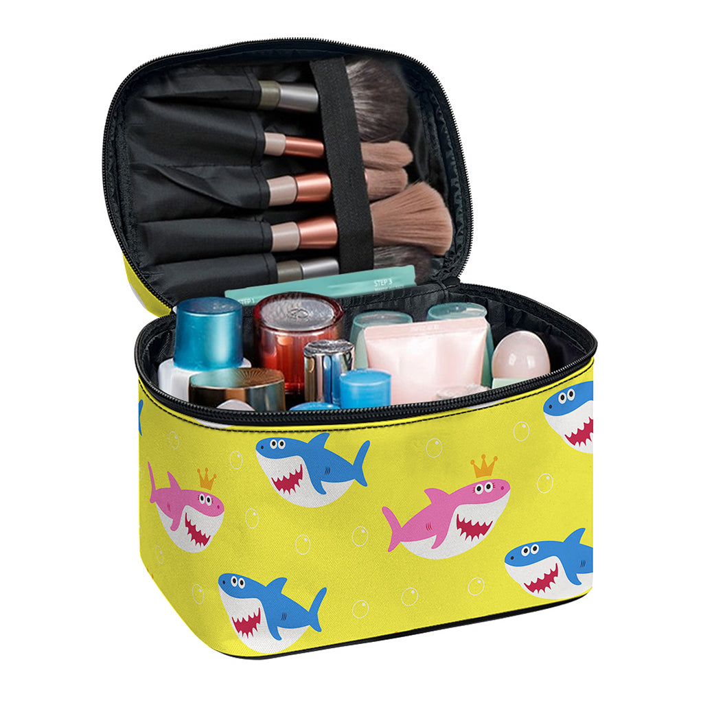 Pink And Blue Shark Pattern Print Travel Makeup Bag