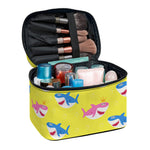 Pink And Blue Shark Pattern Print Travel Makeup Bag