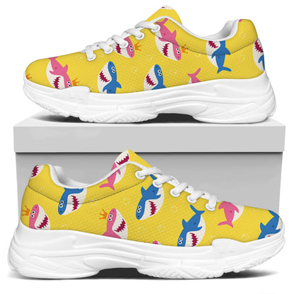 Pink And Blue Shark Pattern Print White Chunky Shoes