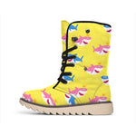 Pink And Blue Shark Pattern Print Winter Boots