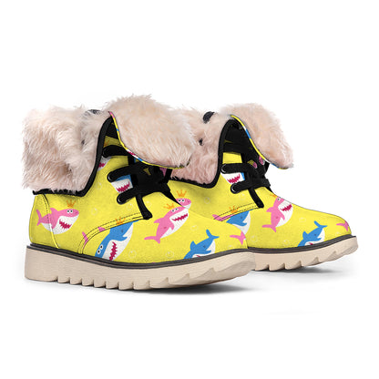 Pink And Blue Shark Pattern Print Winter Boots