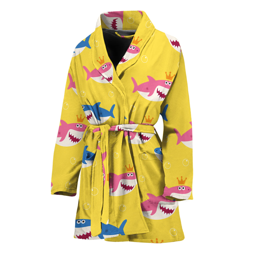 Pink And Blue Shark Pattern Print Women's Bathrobe