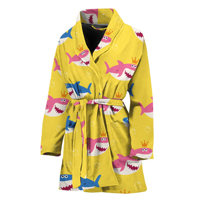 Pink And Blue Shark Pattern Print Women's Bathrobe