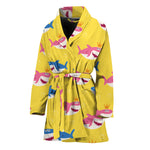 Pink And Blue Shark Pattern Print Women's Bathrobe