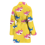Pink And Blue Shark Pattern Print Women's Bathrobe