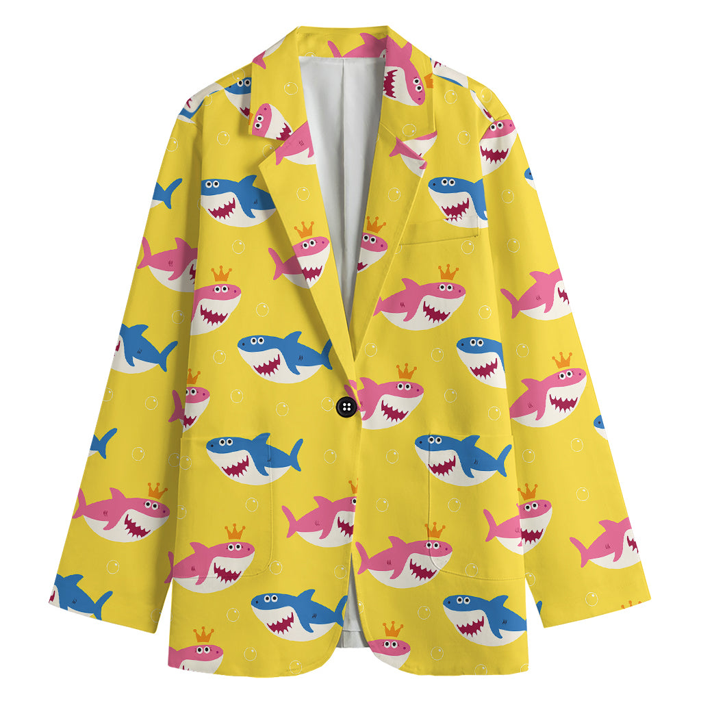 Pink And Blue Shark Pattern Print Women's Blazer