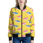 Pink And Blue Shark Pattern Print Women's Bomber Jacket