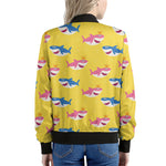 Pink And Blue Shark Pattern Print Women's Bomber Jacket