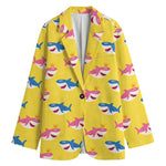 Pink And Blue Shark Pattern Print Women's Cotton Blazer