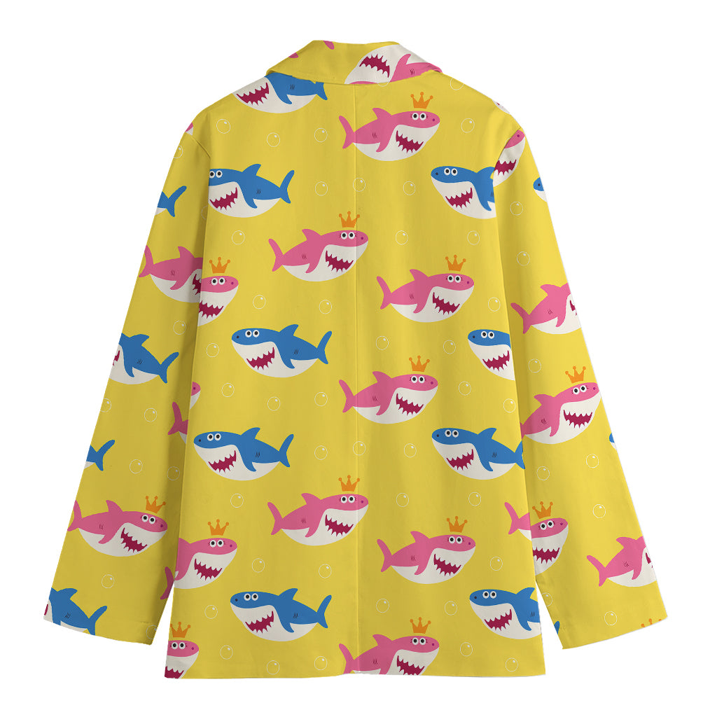 Pink And Blue Shark Pattern Print Women's Cotton Blazer