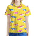 Pink And Blue Shark Pattern Print Women's Polo Shirt