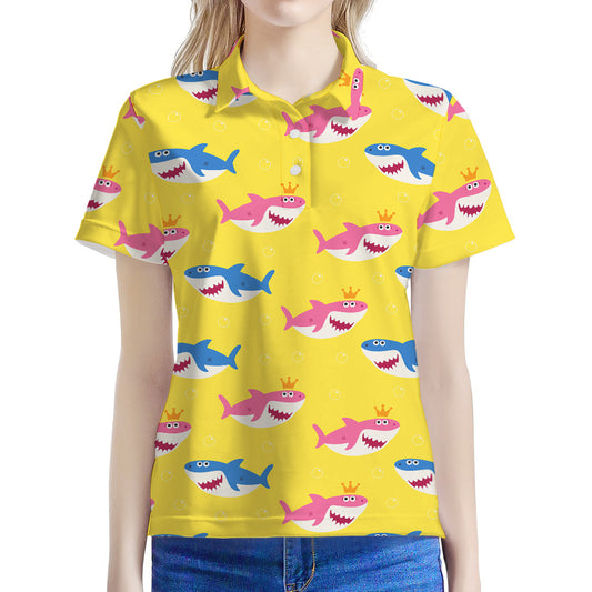 Pink And Blue Shark Pattern Print Women's Polo Shirt
