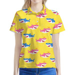 Pink And Blue Shark Pattern Print Women's Polo Shirt