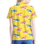 Pink And Blue Shark Pattern Print Women's Polo Shirt