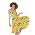 Pink And Blue Shark Pattern Print Sleeveless Knee Length Dress