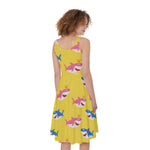 Pink And Blue Shark Pattern Print Women's Sleeveless Dress