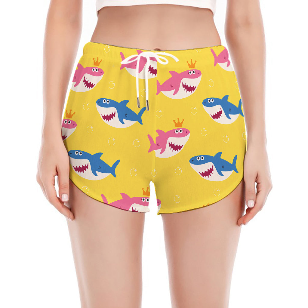 Pink And Blue Shark Pattern Print Women's Split Running Shorts