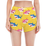 Pink And Blue Shark Pattern Print Women's Split Running Shorts