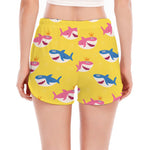 Pink And Blue Shark Pattern Print Women's Split Running Shorts