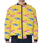 Pink And Blue Shark Pattern Print Zip Sleeve Bomber Jacket