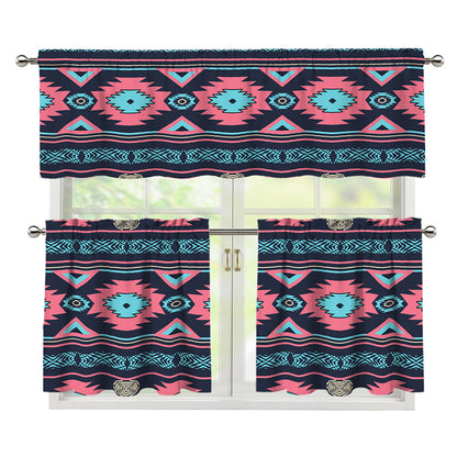 Pink And Blue Southwestern Pattern Print 3 Piece Kitchen Curtains